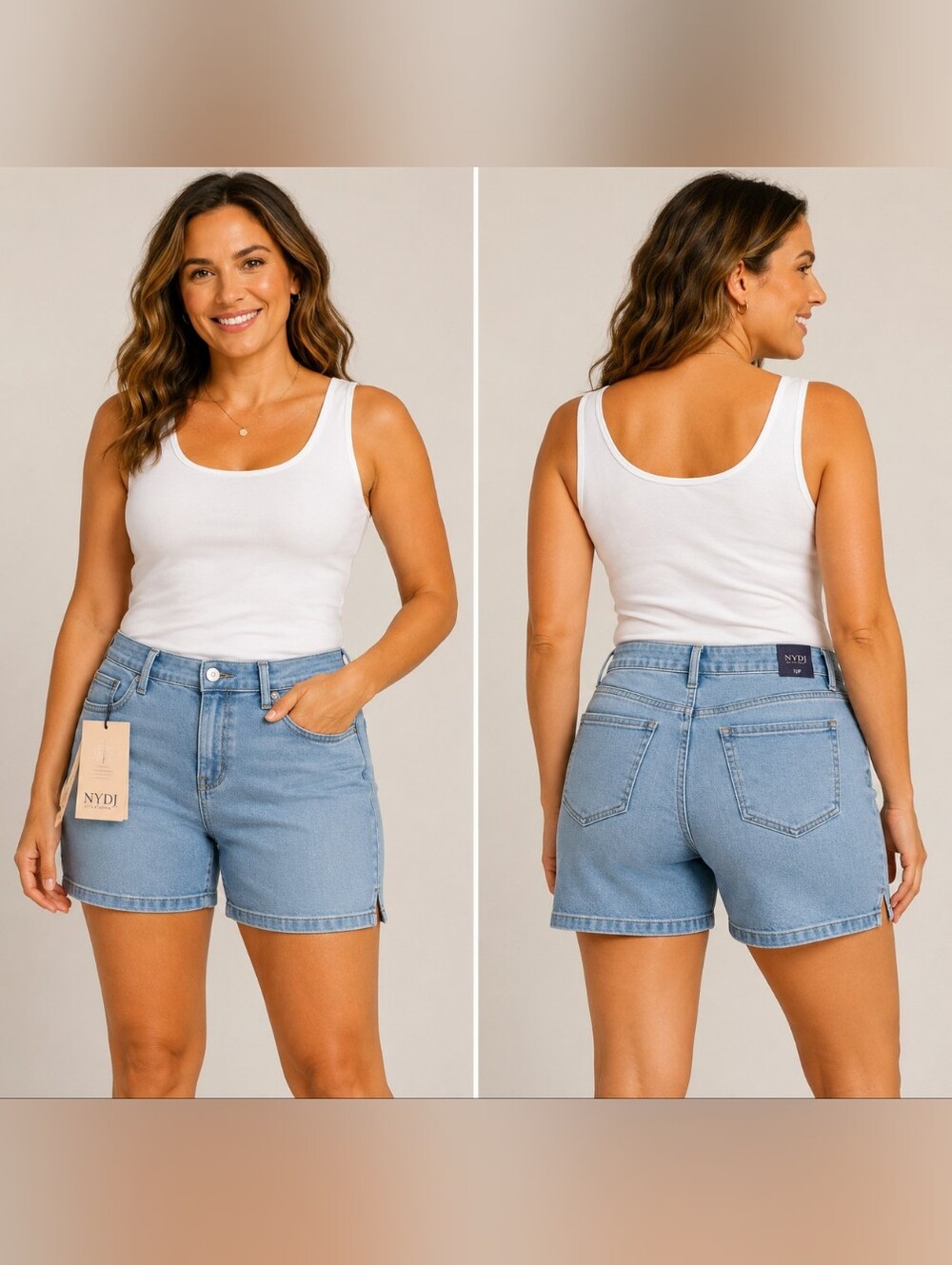 A-222 NYDJ Lift Tuck Technology Denim Shorts Light Wash Stretch 12P NWT